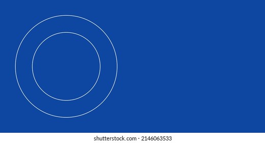 A large white outline circle symbol on the left. Designed as thin white lines. Vector illustration on blue background