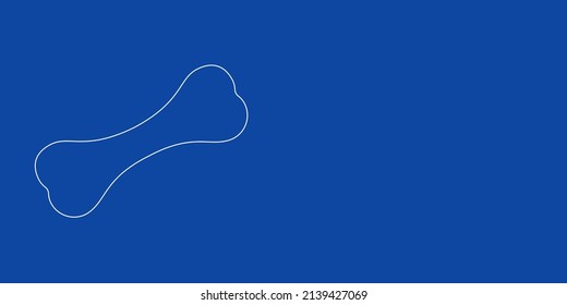 A large white outline dog bone symbol on the left. Designed as thin white lines. Vector illustration on blue background
