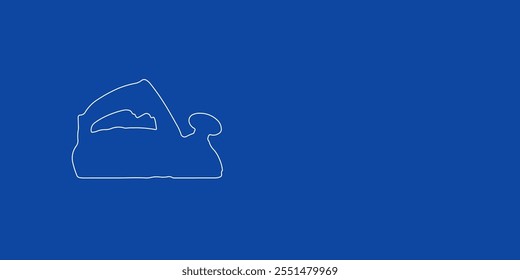 A large white outline electric plane symbol on the left. Designed as thin white lines. Vector illustration on blue background