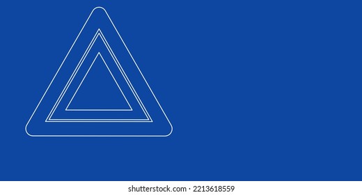 A large white outline emergency stop sign on the left. Designed as thin white lines. Vector illustration on blue background