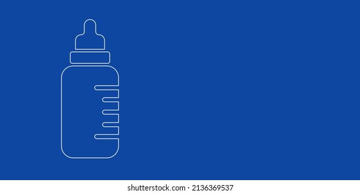 Eine große weiße Umrandung Flaschenfütterung Symbol auf der linken Seite. Entwickelt als dünne weiße Linien. Vektorgrafik auf blauem Hintergrund