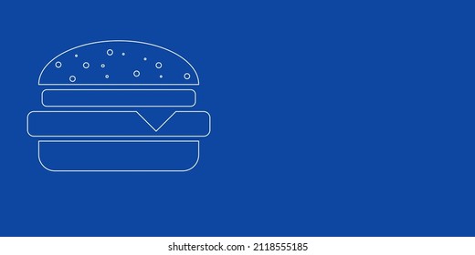 A large white outline hamburger symbol on the left. Designed as thin white lines. Vector illustration on blue background