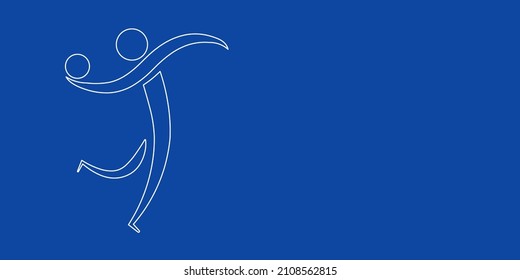 A large white outline handball symbol on the left. Designed as thin white lines. Vector illustration on blue background