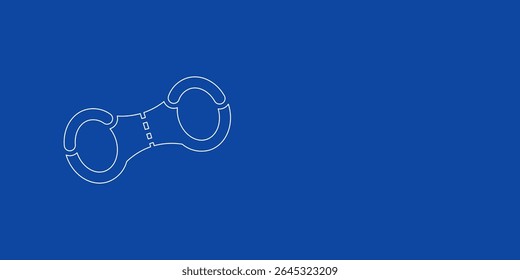 Um grande símbolo branco algemas contorno à esquerda. Projetado como linhas brancas finas. Ilustração vetorial no plano de fundo azul
