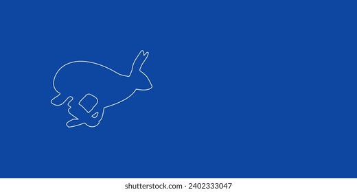 A large white outline hare runs symbol on the left. Designed as thin white lines. Vector illustration on blue background