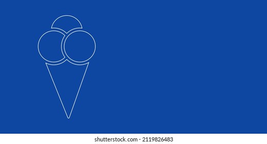 A large white outline ice cream balls symbol on the left. Designed as thin white lines. Vector illustration on blue background