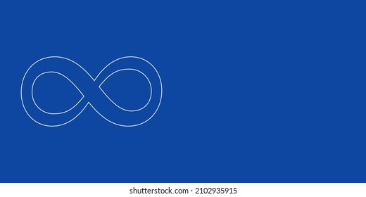 Un símbolo de infinito de contorno blanco grande a la izquierda. Diseñado como líneas blancas delgadas. Ilustración vectorial sobre fondo azul
