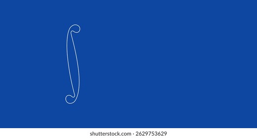 A large white outline integral symbol on the left. Designed as thin white lines. Vector illustration on blue background