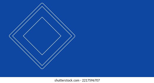 A large white outline main road sign on the left. Designed as thin white lines. Vector illustration on blue background