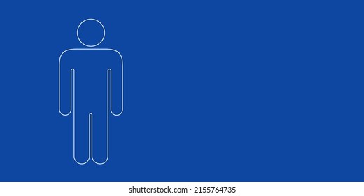 A large white outline man symbol on the left. Designed as thin white lines. Vector illustration on blue background