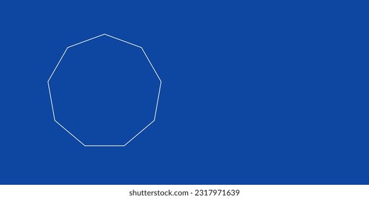 A large white outline nonagon symbol on the left. Designed as thin white lines. Vector illustration on blue background