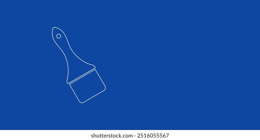 A large white outline paint brush symbol on the left. Designed as thin white lines. Vector illustration on blue background