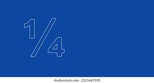 A large white outline quarter fraction symbol on the left. Designed as thin white lines. Vector illustration on blue background