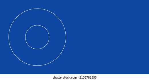 Un gran símbolo de medios de registro de contorno blanco a la izquierda. Diseñado como líneas blancas delgadas. Ilustración vectorial sobre fondo azul