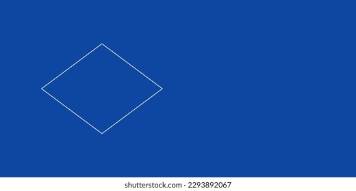 A large white outline rhombus symbol on the left. Designed as thin white lines. Vector illustration on blue background