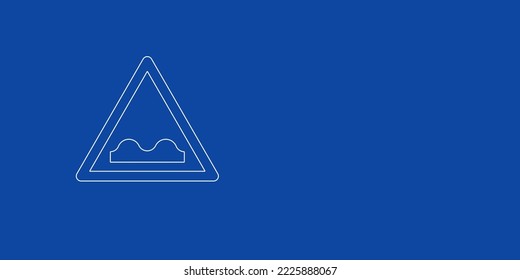 A large white outline rough road sign on the left. Designed as thin white lines. Vector illustration on blue background