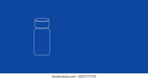 A large white outline salt shaker symbol on the left. Designed as thin white lines. Vector illustration on blue background