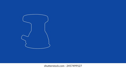 A large white outline sanding machine symbol on the left. Designed as thin white lines. Vector illustration on blue background