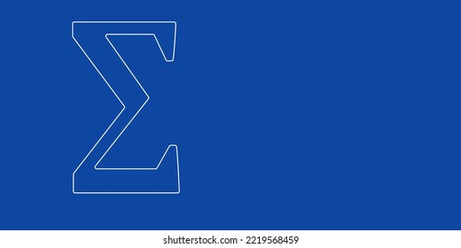 A large white outline sigma symbol on the left. Designed as thin white lines. Vector illustration on blue background