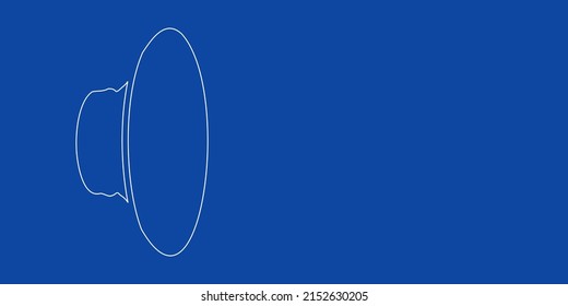 A large white outline speaker symbol on the left. Designed as thin white lines. Vector illustration on blue background