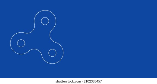 A large white outline spinner symbol on the left. Designed as thin white lines. Vector illustration on blue background