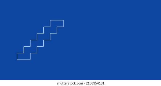A large white outline stairs symbol on the left. Designed as thin white lines. Vector illustration on blue background