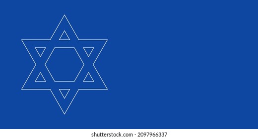 A large white outline star of David symbol on the left. Designed as thin white lines. Vector illustration on blue background