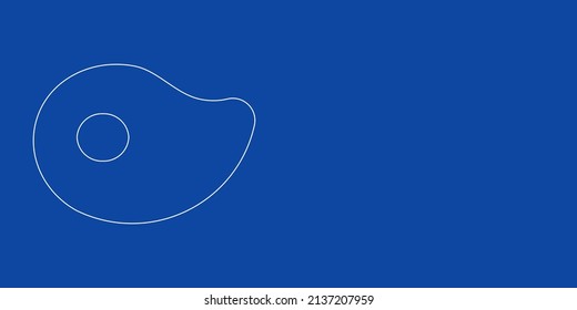A large white outline steak symbol on the left. Designed as thin white lines. Vector illustration on blue background