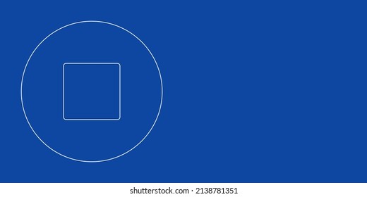 A large white outline stop media symbol on the left. Designed as thin white lines. Vector illustration on blue background