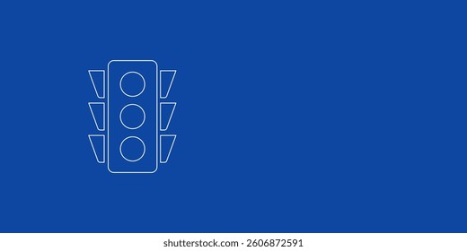 A large white outline traffic lights symbol on the left. Designed as thin white lines. Vector illustration on blue background