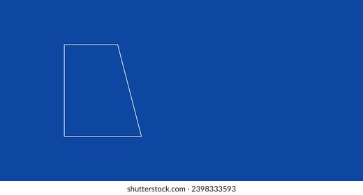 A large white outline trapezium symbol on the left. Designed as thin white lines. Vector illustration on blue background