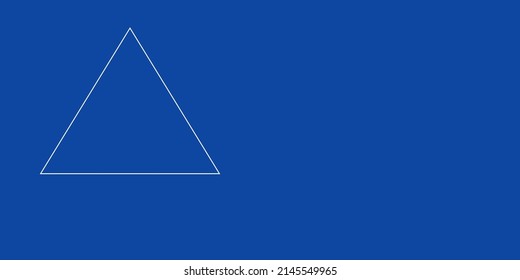 A large white outline triangle symbol on the left. Designed as thin white lines. Vector illustration on blue background