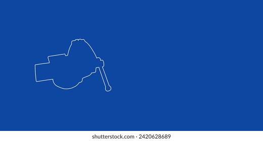 A large white outline vise symbol on the left. Designed as thin white lines. Vector illustration on blue background