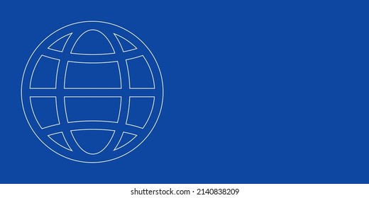 A large white outline web symbol on the left. Designed as thin white lines. Vector illustration on blue background