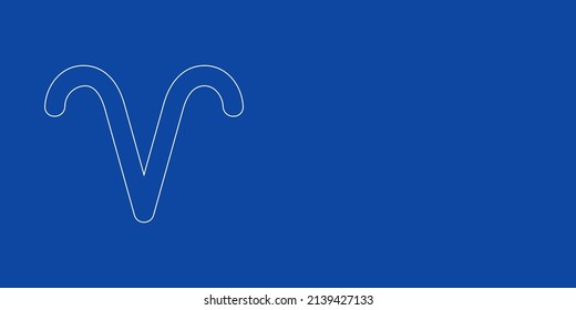 A large white outline zodiac aries symbol on the left. Designed as thin white lines. Vector illustration on blue background