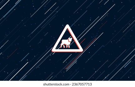 Large white pets road sign framed in red in the center. The effect of flying through the stars. Vector illustration on a dark blue background with stars and slanted lines