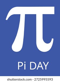 A large white Pi symbol on a bright blue square background with Pi Day text underneath in white, colorful and eye-catching design