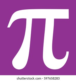 Large white Pi vector icon. Purple background