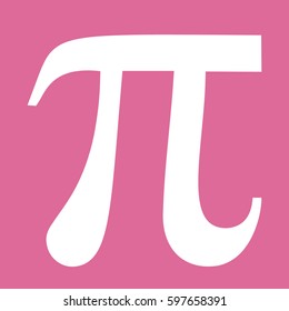 Large white Pi vector icon. Pink background