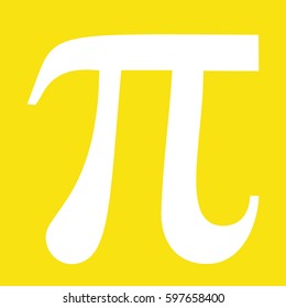 Large white Pi vector icon. Yellow background