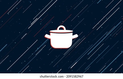 Large white pot symbol framed in red in the center. The effect of flying through the stars. Vector illustration on a dark blue background with stars and slanted lines