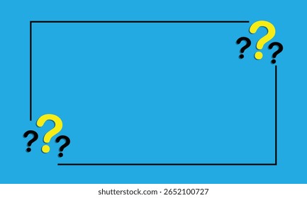 Large white question mark with several small question marks on a blue background