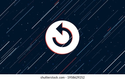 Large White Replay Media Symbol Framed In Red In The Center. The Effect Of Flying Through The Stars. Vector Illustration On A Dark Blue Background With Stars And Slanted Lines