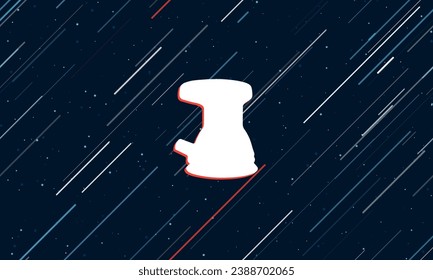 Large white sanding machine symbol framed in red in the center. The effect of flying through the stars. Vector illustration on a dark blue background with stars and slanted lines