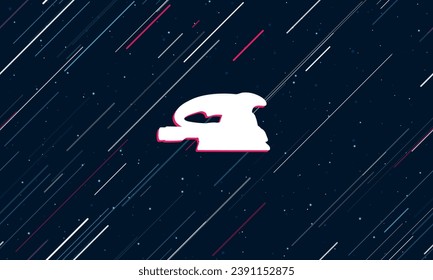 Large white sanding machine symbol framed in red in the center. The effect of flying through the stars. Vector illustration on a dark blue background with stars and slanted lines
