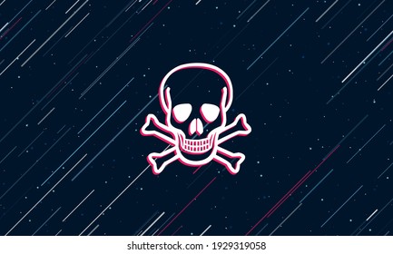 Large white skull framed in red in the center. The effect of flying through the stars. Seamless vector illustration on a dark blue background with stars and slanted lines