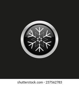 large white snowflake, black button, vector