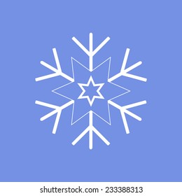 large white snowflake on a blue background