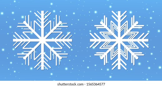 Large white snowflakes on a blue flickering background.