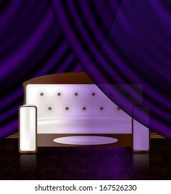 a large white sofa in the abstract purple room